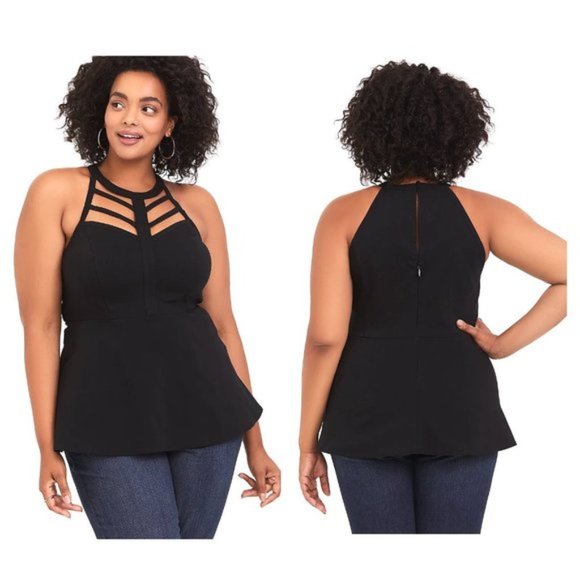 torrid Tops - Torrid Black Caged High Neck Peplum Top Blouse Item 11662327 2X